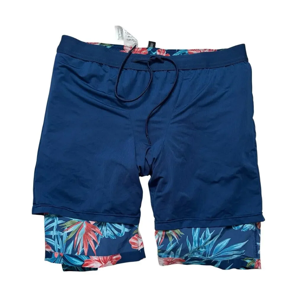 KIRKLAND SIGNATURE Mens Swim Shorts in Navy Blue Floral Size Large Lined Pockets